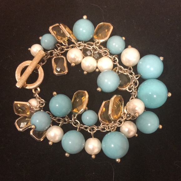 Anne Klein turquoise pearl crystal necklace bracelet matching set - Picture 2 of 4